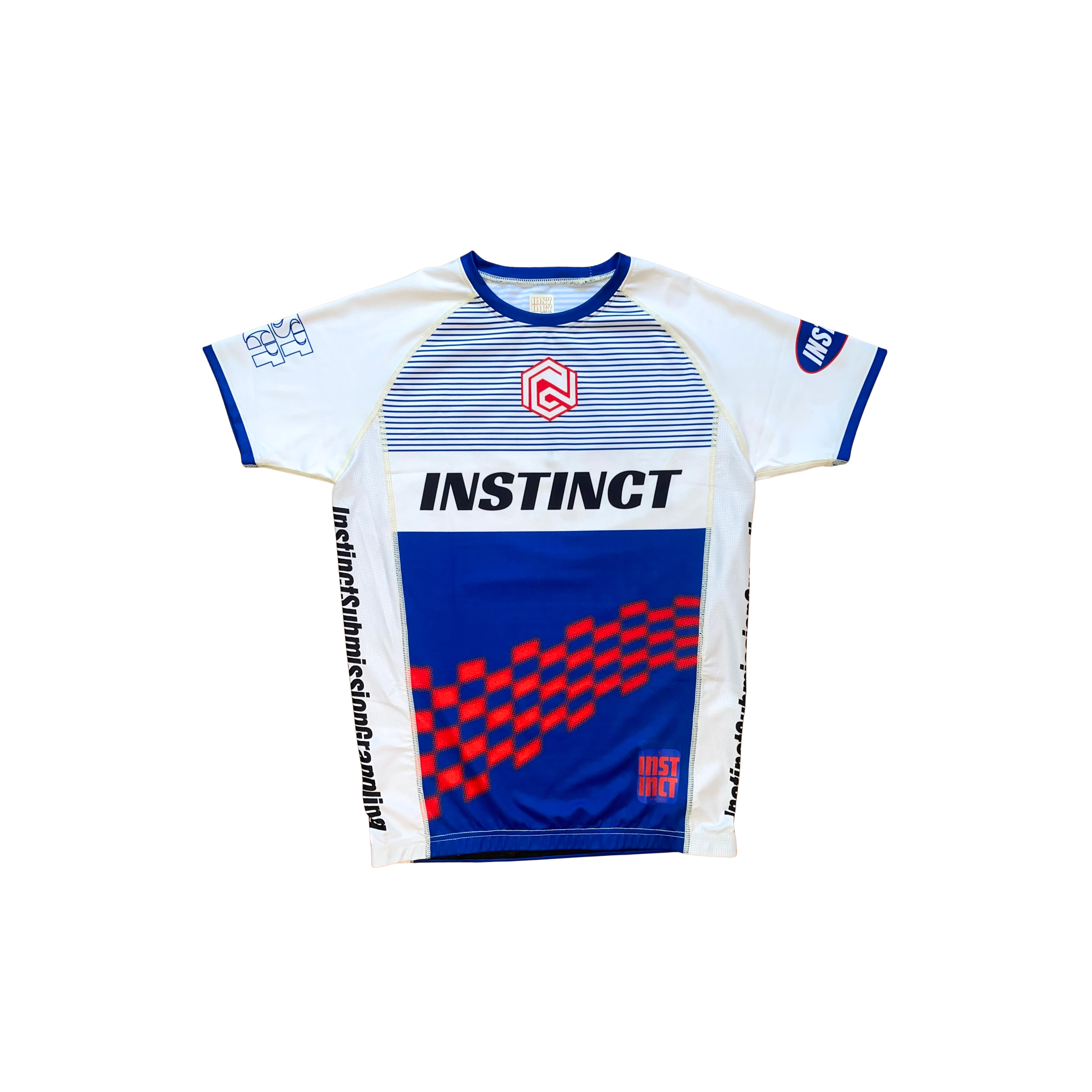 Instinct Jiu-Jitsu Grand Prix Series Podium Rash Guard in black with colorful logo and branding, fitted athletic rash guard for martial arts.