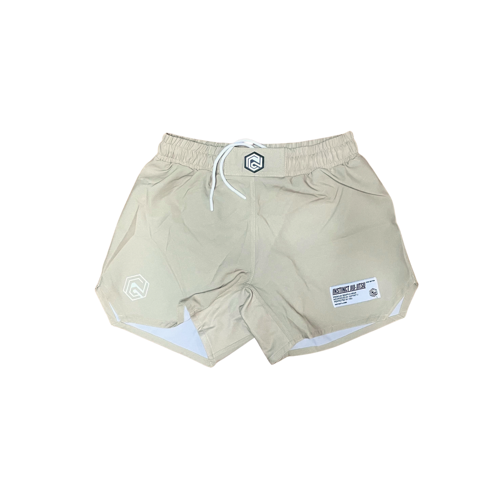 Beige Instinct Jiu-Jitsu CORE V2 Combat Shorts with adjustable waistband and reinforced stitching, designed for martial arts training.