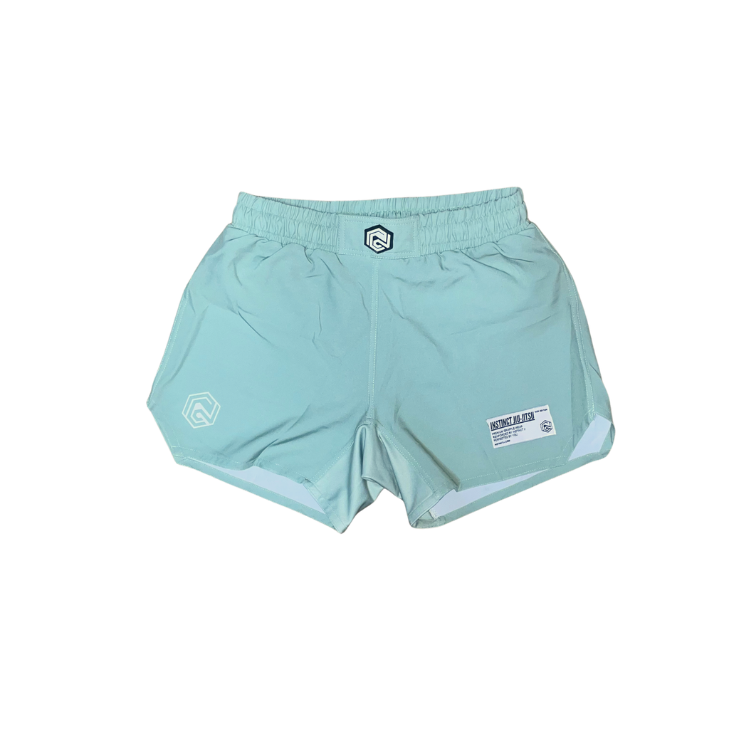 Instinct Jiu-Jitsu CORE V2 Combat Shorts in Sage color, lightweight martial arts shorts with adjustable waistband and reinforced stitching.