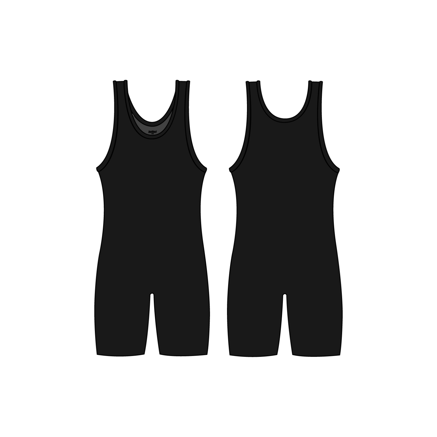 Black custom Jiu-Jitsu singlet by Instinct Jiu-Jitsu with reinforced stitching and logo details, designed for competition and training.