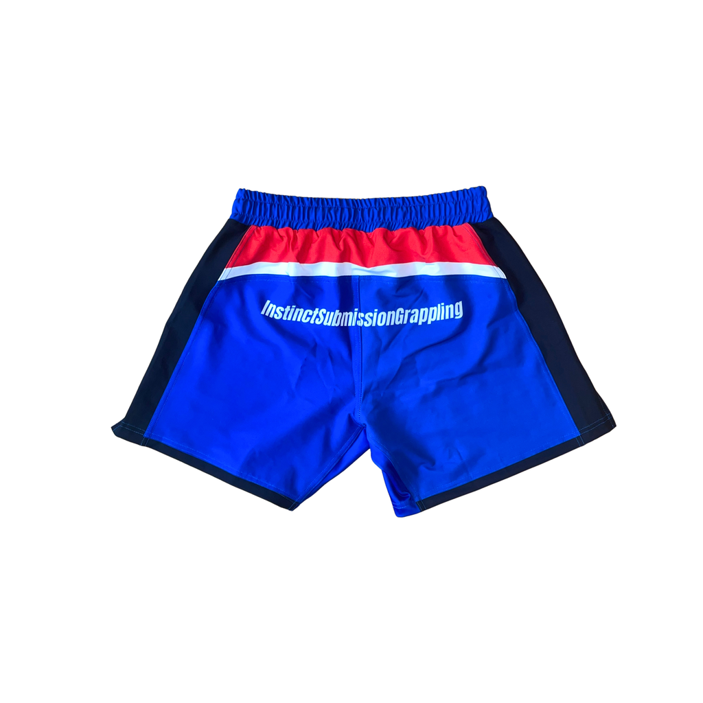 Instinct Jiu-Jitsu Grand Prix Series Velocity Combat Shorts, black with white logo, designed for martial arts training and competition.