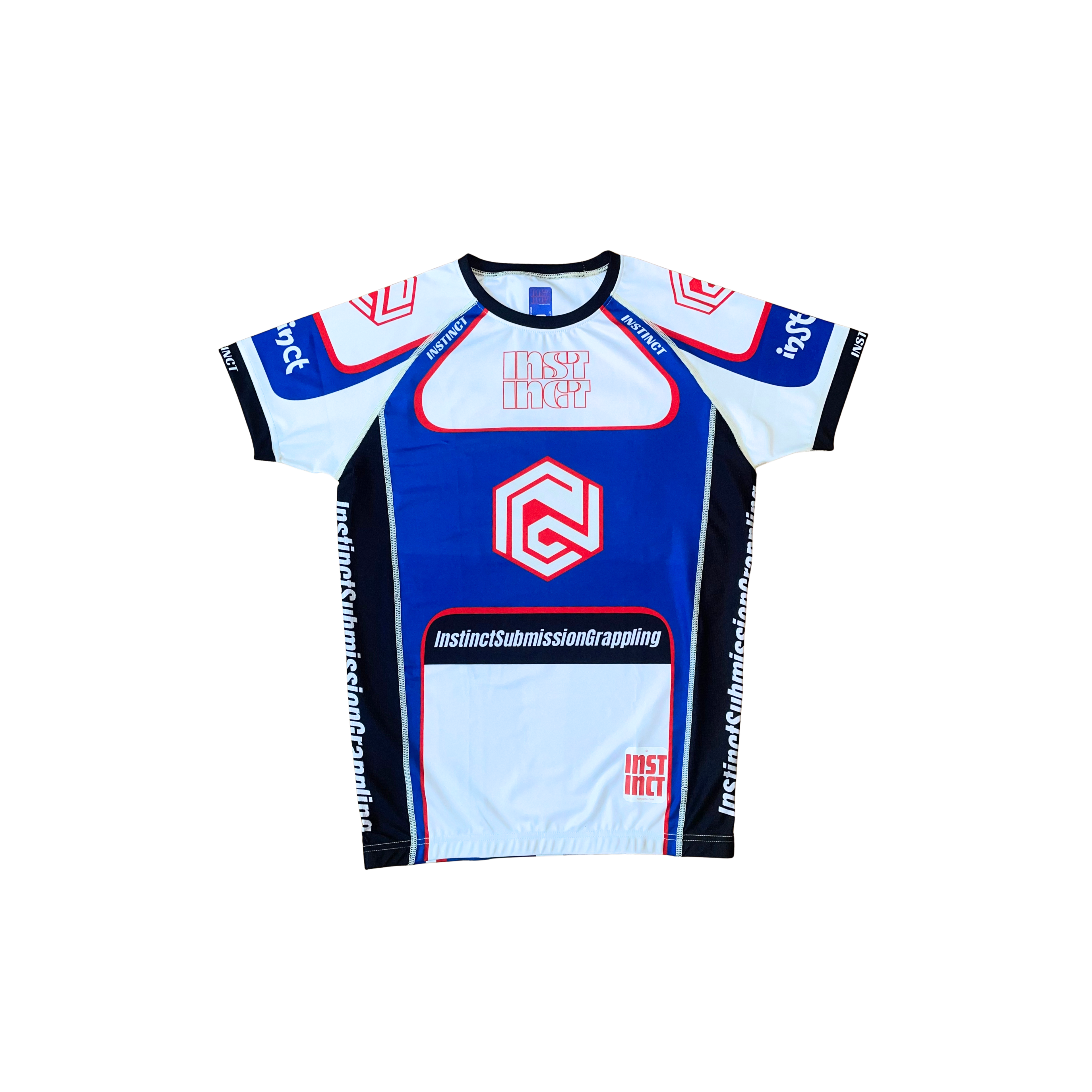 Instinct Jiu-Jitsu Grand Prix Series Velocity rash guard in black with logo, designed for athletic training and performance.