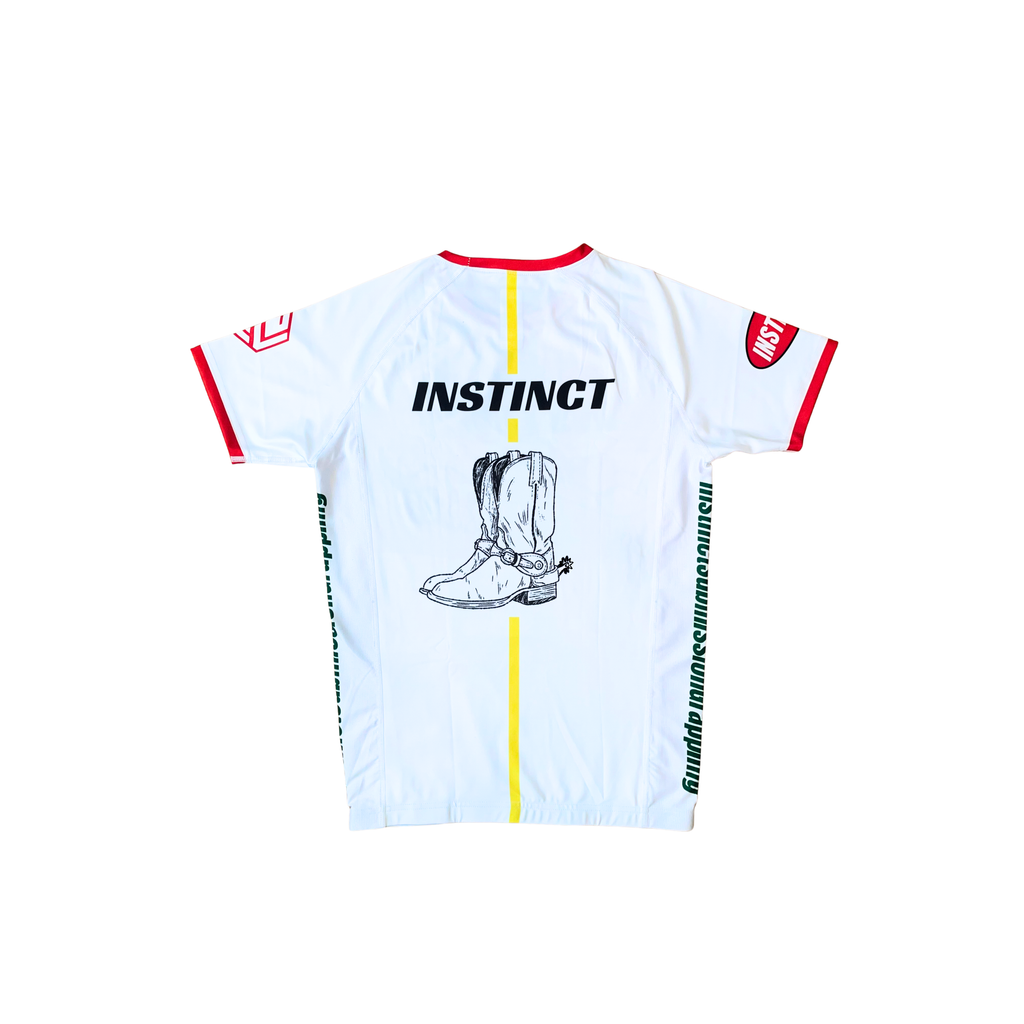 Instinct Jiu-Jitsu Grand Prix Series Frontier Rash Guard, front view showing lightweight, stretchy fabric with branding details.