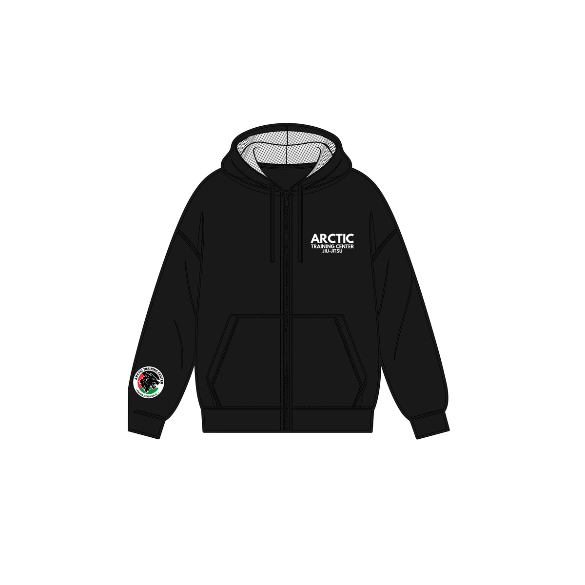 INSTINCT JIU-JITSU Kuffiyah Zip Up featuring a comfortable, fitted design with a zip-up front and traditional kufiya style.